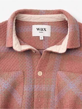 Wax London Pink Textured Overshirt Jacket — Size L Woven Plaid Shirt Jacket